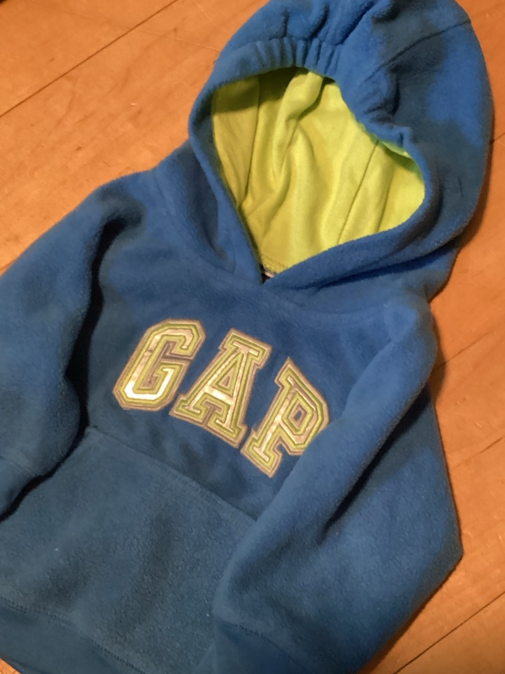 Baby GAP Blue Fleece Hoodie with Lime Inner Hood